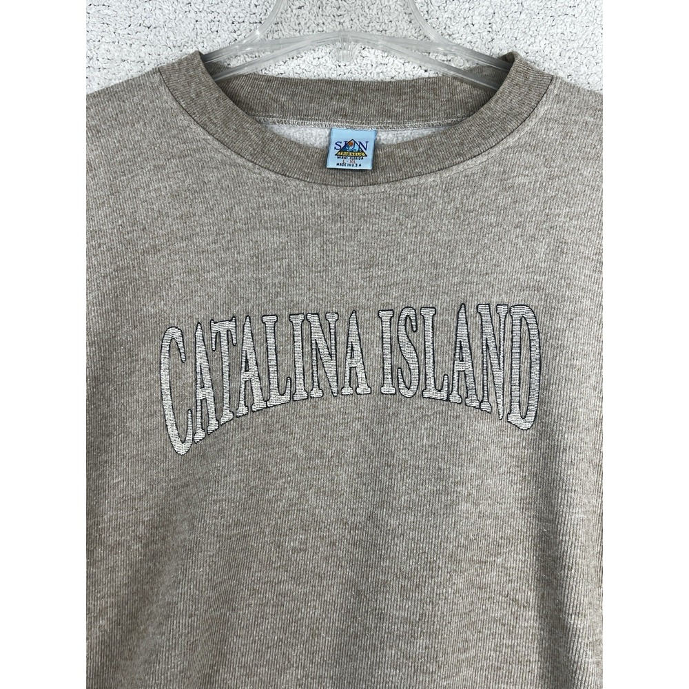 Sun Triangle Sweatshirt Mens L Catalina Island Ribbed Tan Beige Made in USA VTG - Picture 3 of 16